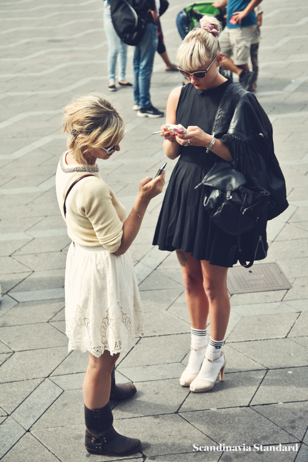 black dress, socks and heels - Copenhagen Fashion Week Street Style | Scandinavia Standard