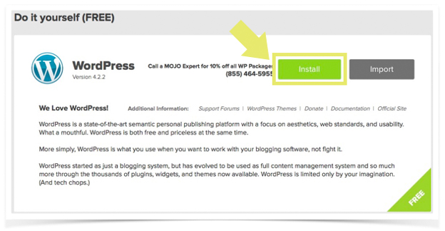 STEP 5. Intstalling WordPress - Click Doing Yourself For Free - MOJO expert - Blue Host - A Very Scandi Guide to Creating Your Own Blog | Scandinavia Standard