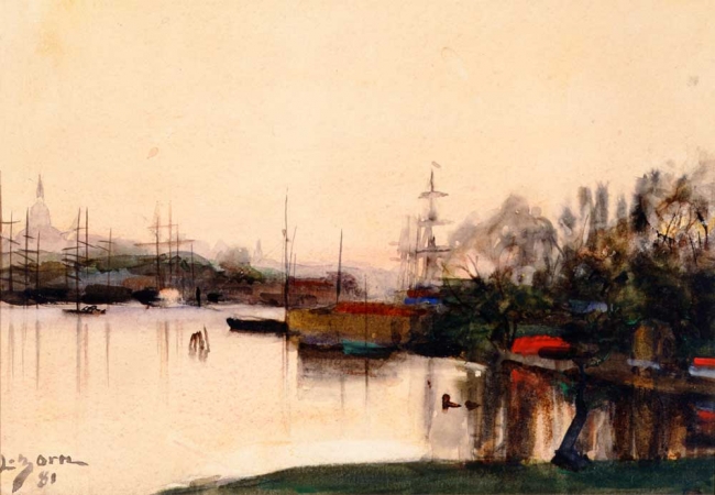 Anders Zorn, (1860-1920). Stockholmsbild, akvarell, 1881, 23 x 29 cm. Foto Zornsamlingarna-Zornmuseet.