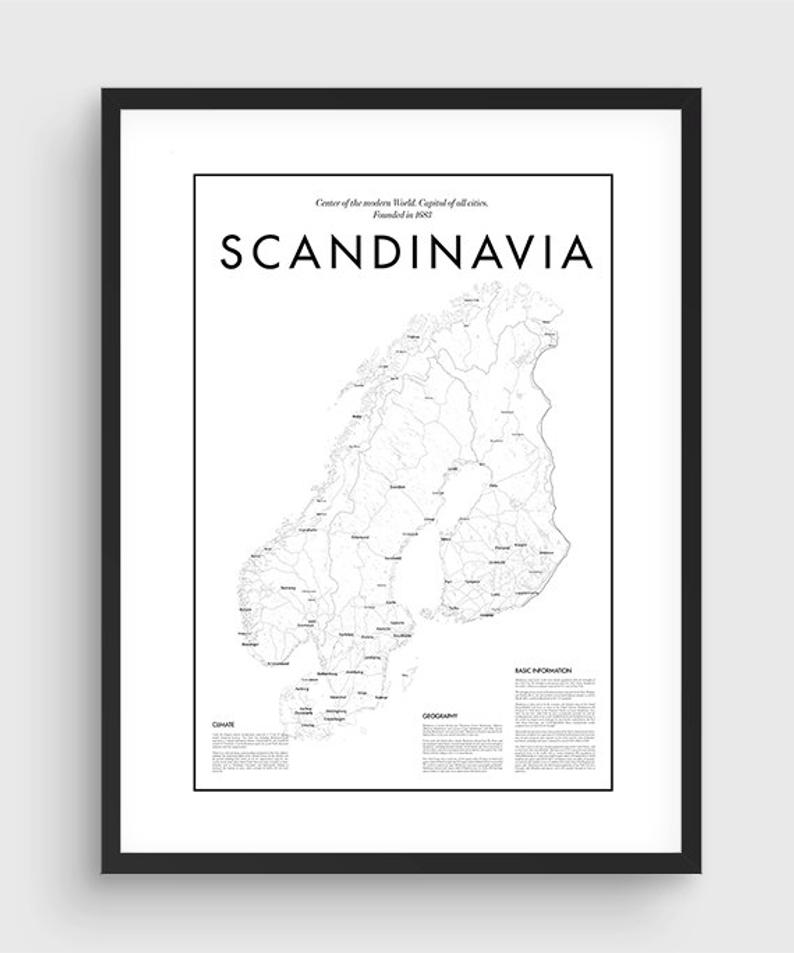 Discover The Best Maps Of Scandinavia Scandinavia Minimal Map Poster