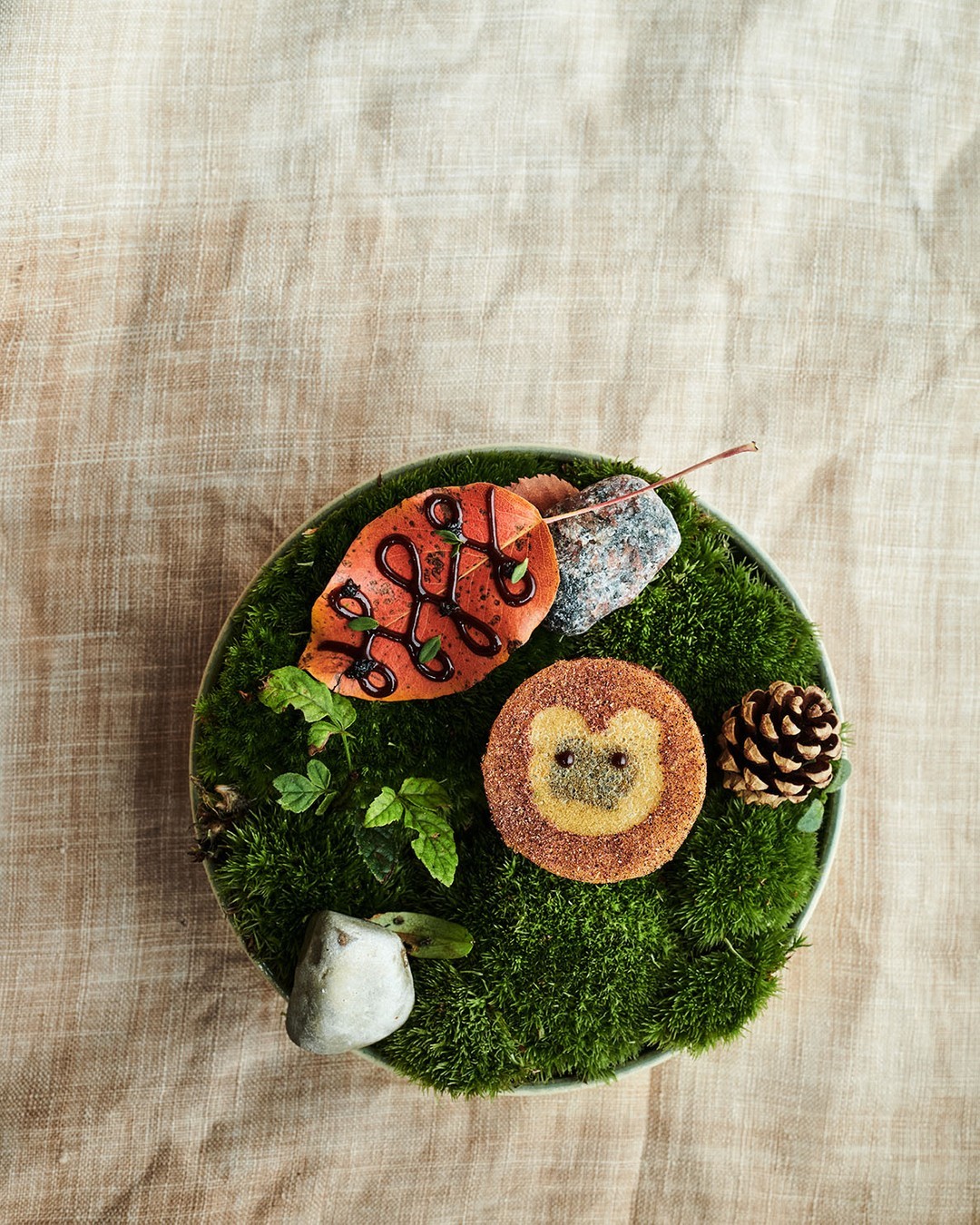 A table covered in moss at a Copenhagen restaurant.