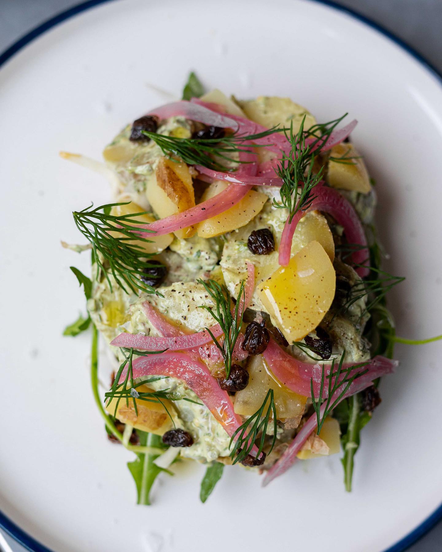 A plate with a salad on it at Copenhagen restaurants.