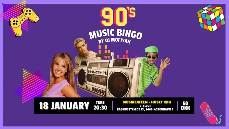 90's music bingo event to be held in Copenhagen in January 2020.