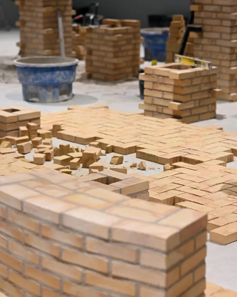 A model of a brick wall at an events in Copenhagen.